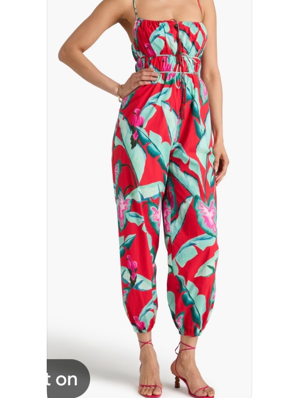 Farm  Rio summer foliage Floral Strapless Red Jumpsuit